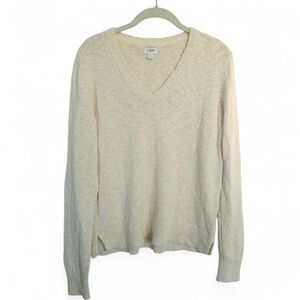 J.Crew Factory‎ Cream VNeck Knit Sweater Womens Size L Cozy Preppy